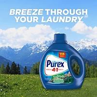 Détergent à lessive liquide concentré avec bénéfices 4-en-1, Purex Rocky Mountain Breeze, puissant contre les taches, ravive les vêtements, 3,85 l, 115 brassées, compatible avec les laveuses HE