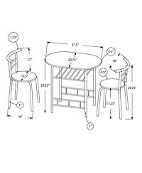 Monarch Specialties Dining Table Set, 3pcs Set, Small, 32" L, Kitchen, Metal, Laminate, Grey, Black, Contemporary, Modern