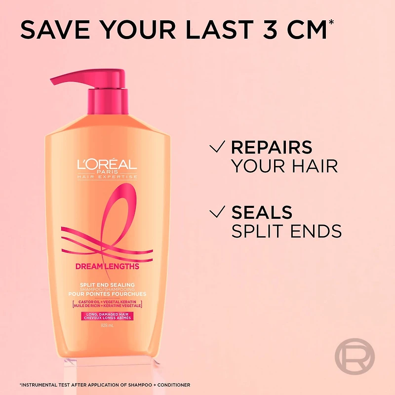 L'Oréal Paris Hair Expertise Dream Lengths Split End Sealing Shampoo, With Castor Oil and Vegetal Keratin for Long, Damaged Hair, 591ml