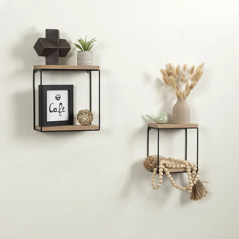 hometrends Boxton Wood and Metal Floating Wall Shelf Set