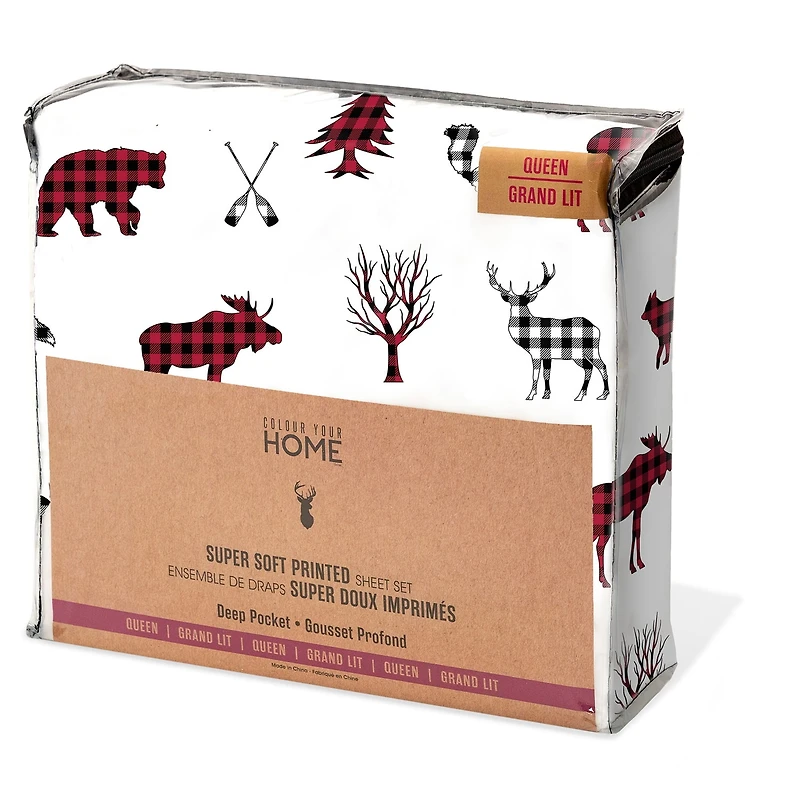 Safdie & Co. Sheet Set 4PC Q Printed Wildlife