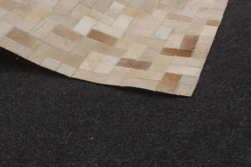 ECARPETGALLERY 8'2" x 10'2" Contemporary Cowhide Patchwork Handmade Area Rug for Living Room, Dining Room and Bedroom in Ivory