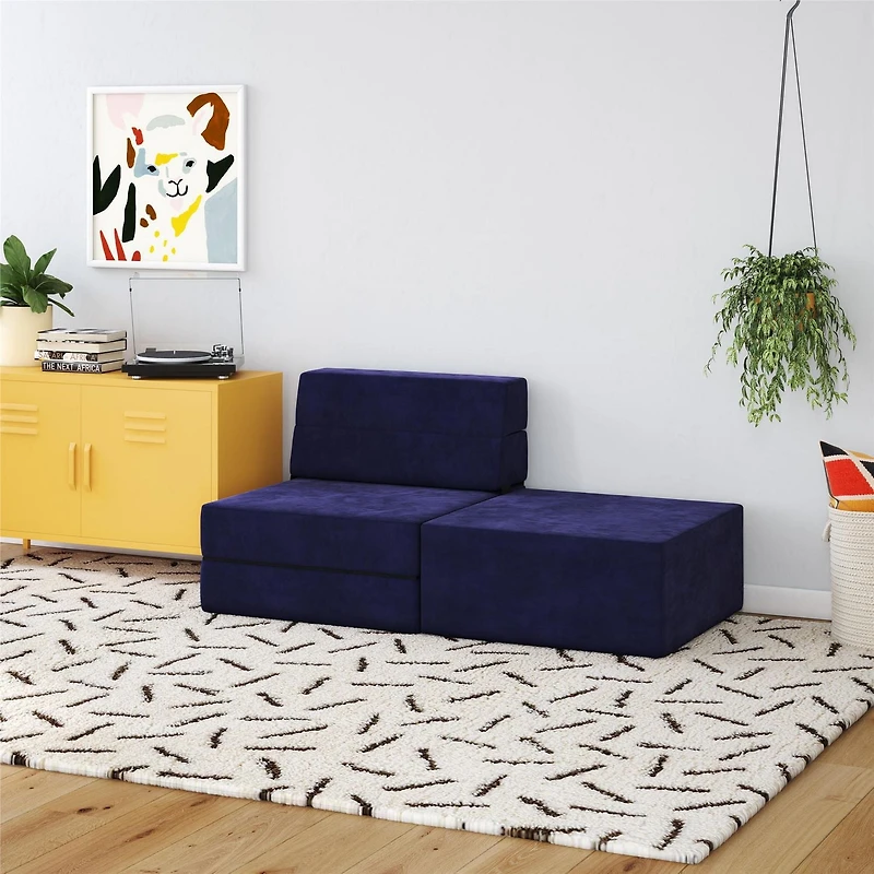 Novogratz The Flower Modular Chair and Lounger Bed with 5-in-1 Design, Black