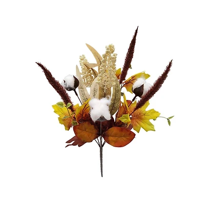 Mainstays Indoor Artificial Floral Bush, Yellow Color Maple and Cotton, Assembled Height 18", Artificial Maple and Cotton Bush