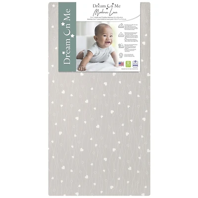 Matelas pour nourrissons et enfants en bas âge 2 en 1 Dream On Me Modern Love / Matelas pour bébés sans danger pour l'environnement Greenguard Gold / Matelas pour nourrissons certifié JPMA / Housse en