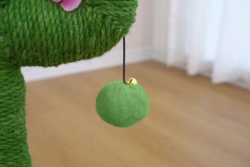 Home4Cat Cactus Sisal Cat Scratching Post with Hanging Toy, Green