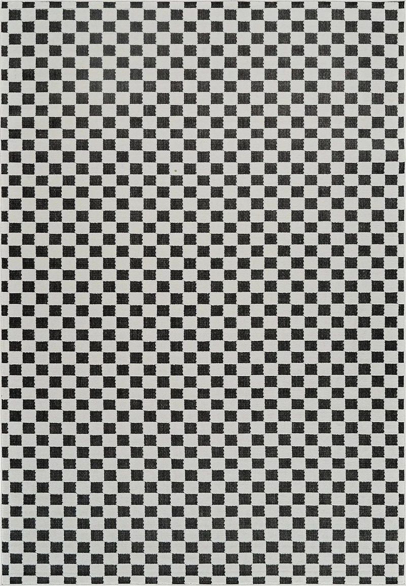 Tapis d'interieur et d'exterieur a carreaux Rug Branch Maise, noir et blanc, moderne - Entree, couloir, salle de bain et cuisine