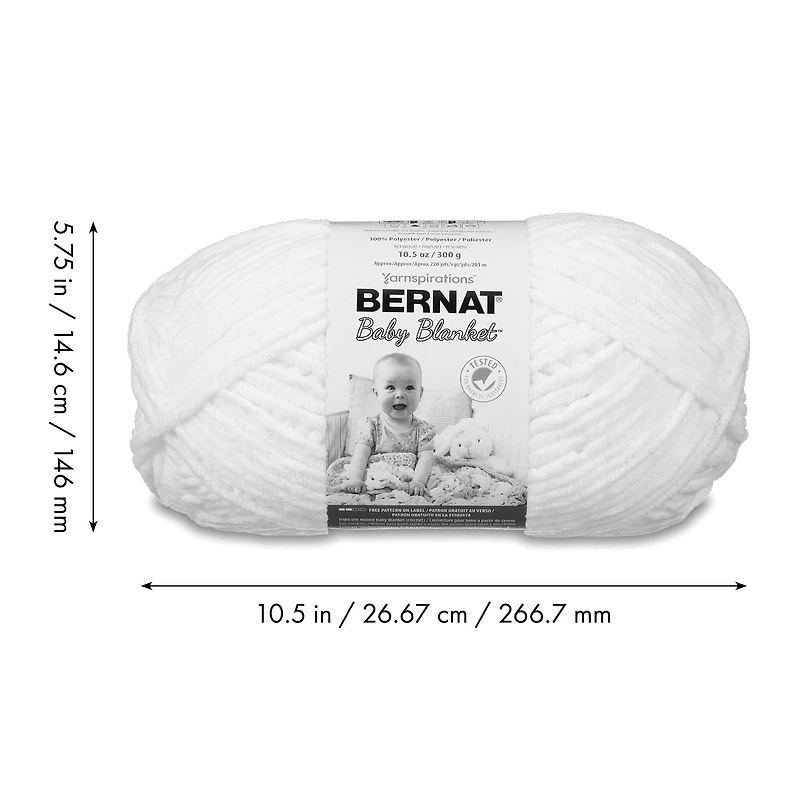 Bernat® Baby Blanket™ Yarn, Polyester #6 Super Bulky, 10.5oz/300g, 220 Yards, Soft, chenille-style baby yarn