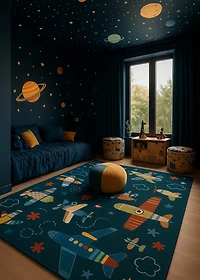 Rug Branch Soft Steps Playtime Airplane Soft Area Rug, Navy - Boys & Girls in Playroom, Nursery, Bedroom