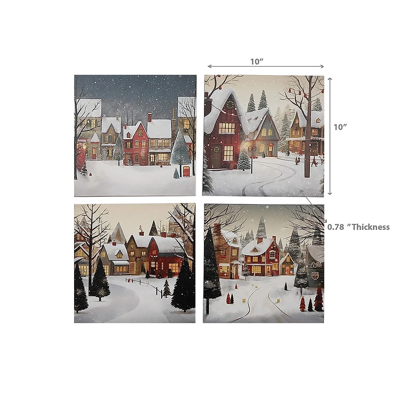 Village D’Art Mural Sur Toile - Ensemble De 4