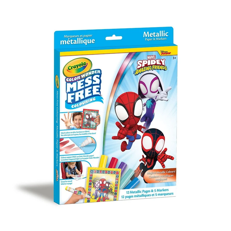Crayola Color Wonder Mess-Free Metallic Paper & Markers Kit, Spidey & Friends, Mess-free colouring