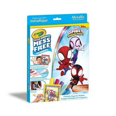 Crayola Color Wonder Mess-Free Metallic Paper & Markers Kit, Spidey & Friends, Mess-free colouring