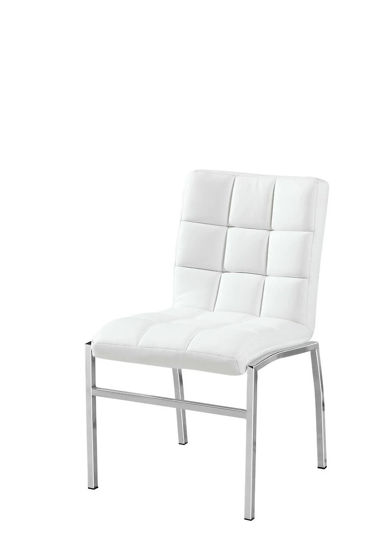 Ensemble de salle à manger 5PCS Dustin de K-Living avec verre trempé rectangulaire de 60 "avec table de base chromée et chaises en PU blanches (1 table et 4 chaises)