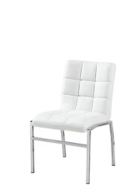 Ensemble de salle à manger 5PCS Dustin de K-Living avec verre trempé rectangulaire de 60 "avec table de base chromée et chaises en PU blanches (1 table et 4 chaises)