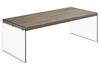 Monarch Specialties Coffee Table, Accent, Cocktail, Rectangular, Living Room, 44"l, Tempered Glass, Laminate, Brown, Clear, Contemporary, Modern