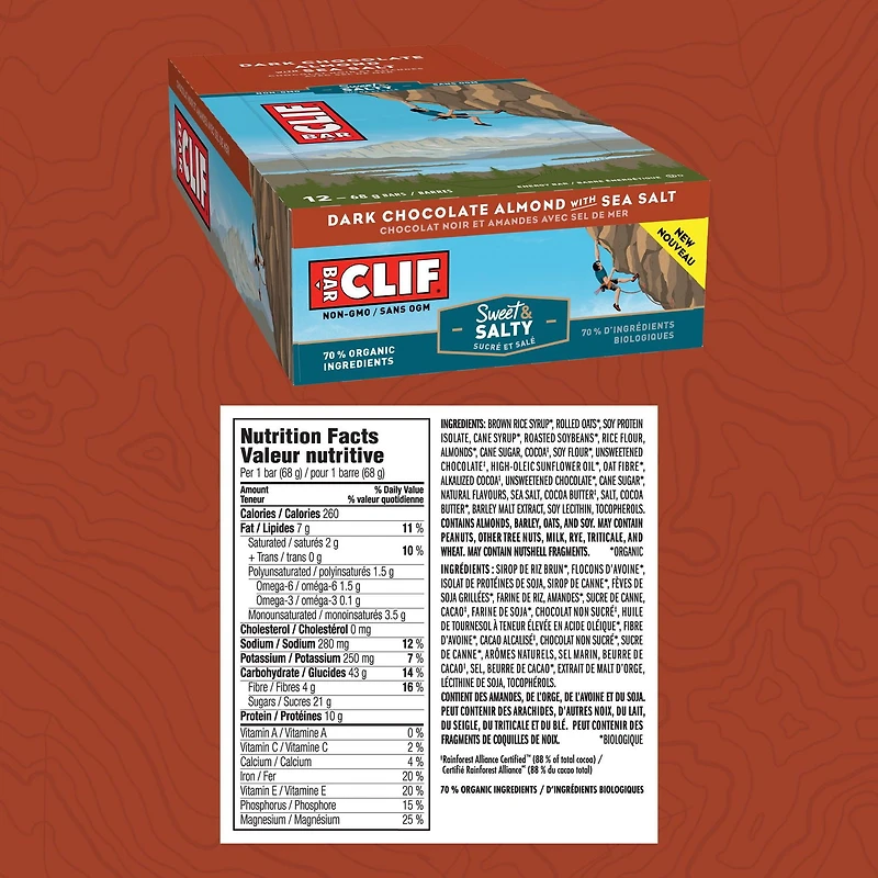 Barre énergétique Bar de CLIF au chocolat noir avec sel de mer 12 x 68 g