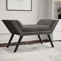 Modern Fabric and Solid Wood Bench - Grey and Black
