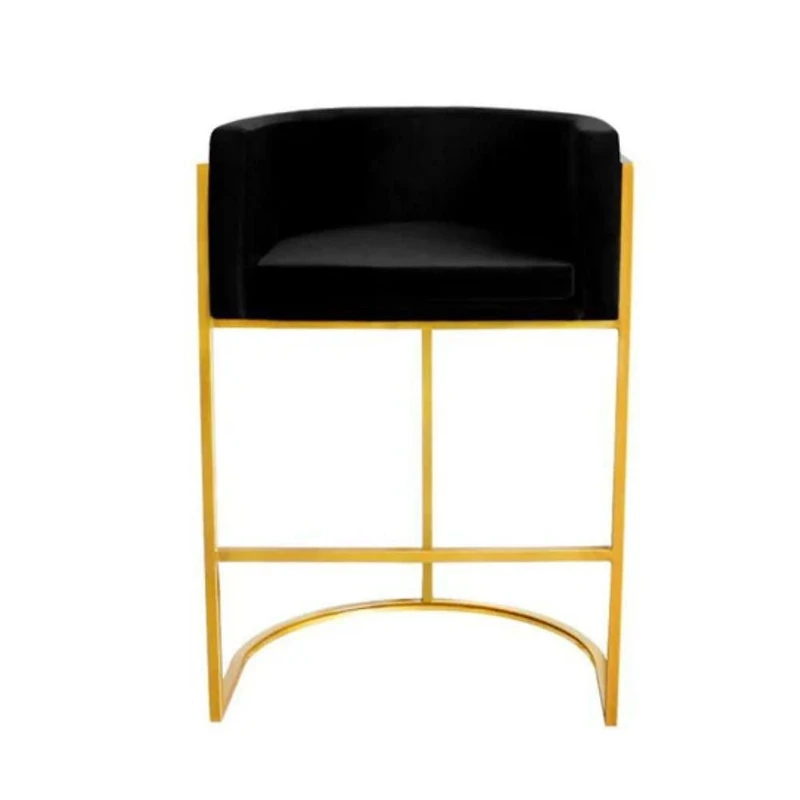 Maluma Counter Stool in Black Velvet  with a low back and luxe upholstery details