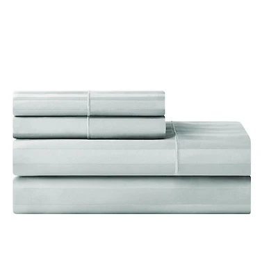 Hotel Style 4-Piece 600 Thread Count Green Stripe Egyptian Cotton Adult Bed Sheet Set, Queen-Deep Pocket, Queen Sheet Set