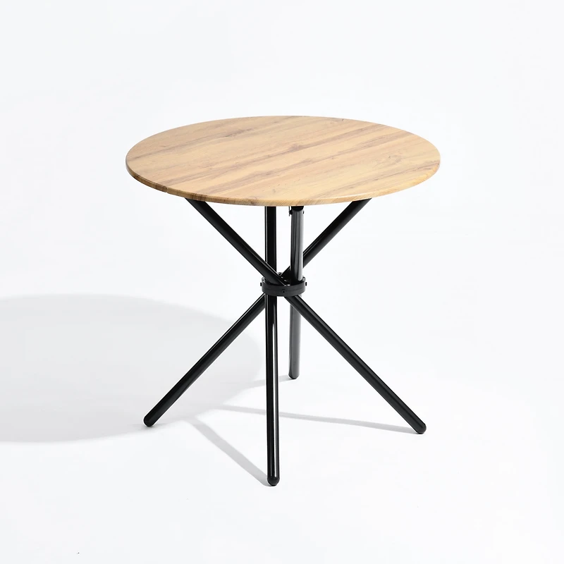 Table à manger 2 personnes Homy Casa, plateau rond de 80 cm avec pieds en métal industriel, table de petit-déjeuner, brun foncé