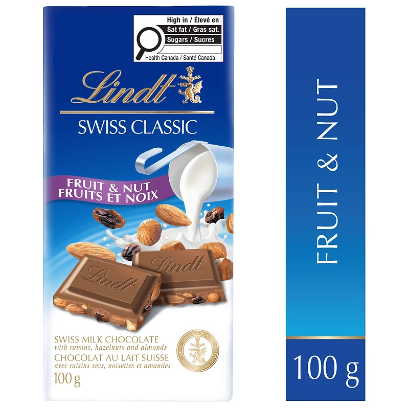 Chocolat au lait avec fruits et noix Lindt SWISS CLASSIC – Barre (100 g)