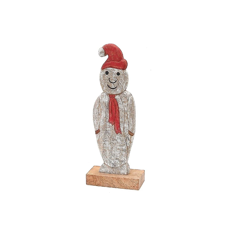 Christmas Mango Wood Snowman Sur La Base