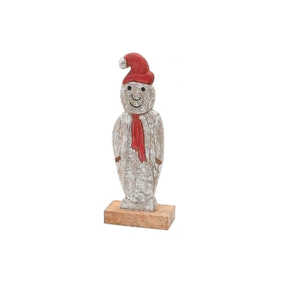 Christmas Mango Wood Snowman Sur La Base