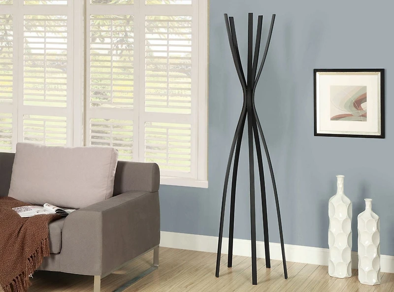 Monarch Specialties Coat Rack, Hall Tree, Free Standing, 5 Hooks, Entryway, 72"h, Bedroom, Metal, Black, Contemporary, Modern