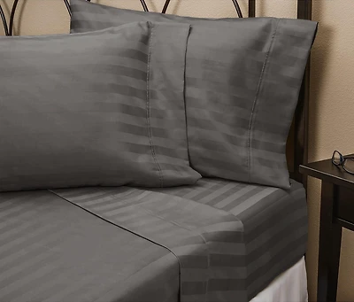 Johnson Home Ensemble de draps en coton 400 fils au pouce carré Damas Stripe