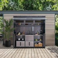 Sunjoy  7 x 3 Pi. Station de Cuisine Extérieure  Station de Barbecue avec Porte Supérieure Relevable et Portes Coulissantes Pliantes pour un espace compact
