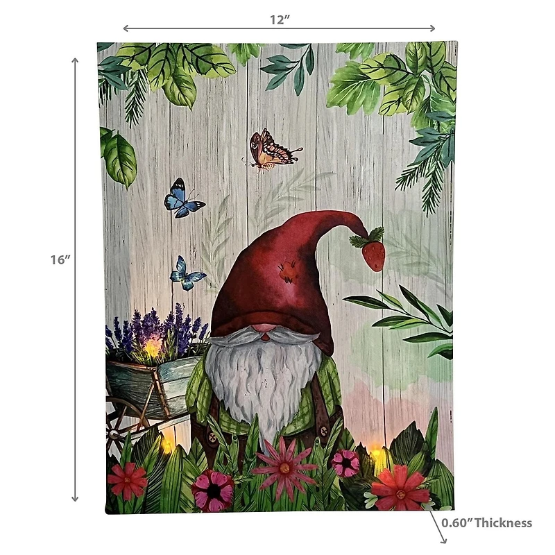 IH Casa Decor Led Toile Wall Art Garden Gnome 12 X 16