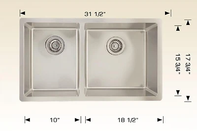American Imaginations 31,5 pouces. W Évier de cuisine en acier inoxydable avec 2 bols et calibre 18AI-34446