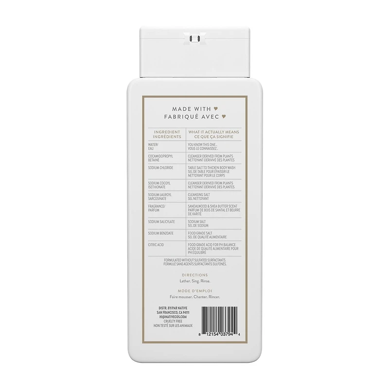 Native – Nettoyant pour le corps Bois de santal et beurre de karité 532 ML