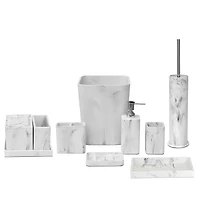 hometrends Brosse de toilette et support de toilette blanc en faux marbre, 1 brosse de cuvette de toilette avec manche en métal et support en grès pour une utilisation dans la salle de bain