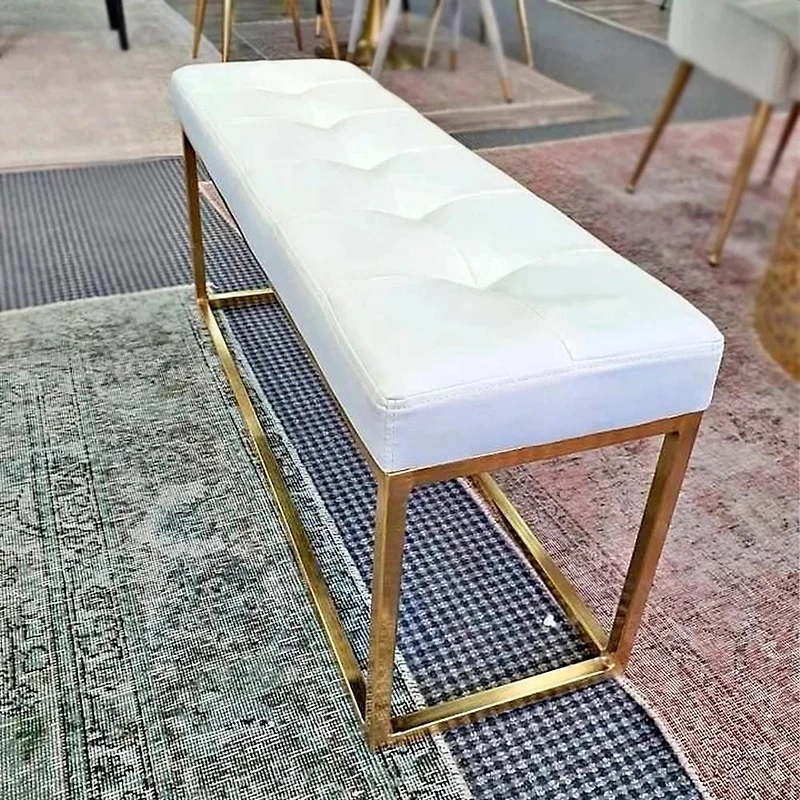 Heavenly Collection Beige Velvet Bench, Velvet Bench with Gold Stainless Steel, Stainless Steel Bench, Polished Bench, Velvet Bench, Gold Bench, Entryway Bench