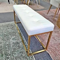 Heavenly Collection Beige Velvet Bench, Velvet Bench with Gold Stainless Steel, Stainless Steel Bench, Polished Bench, Velvet Bench, Gold Bench, Entryway Bench