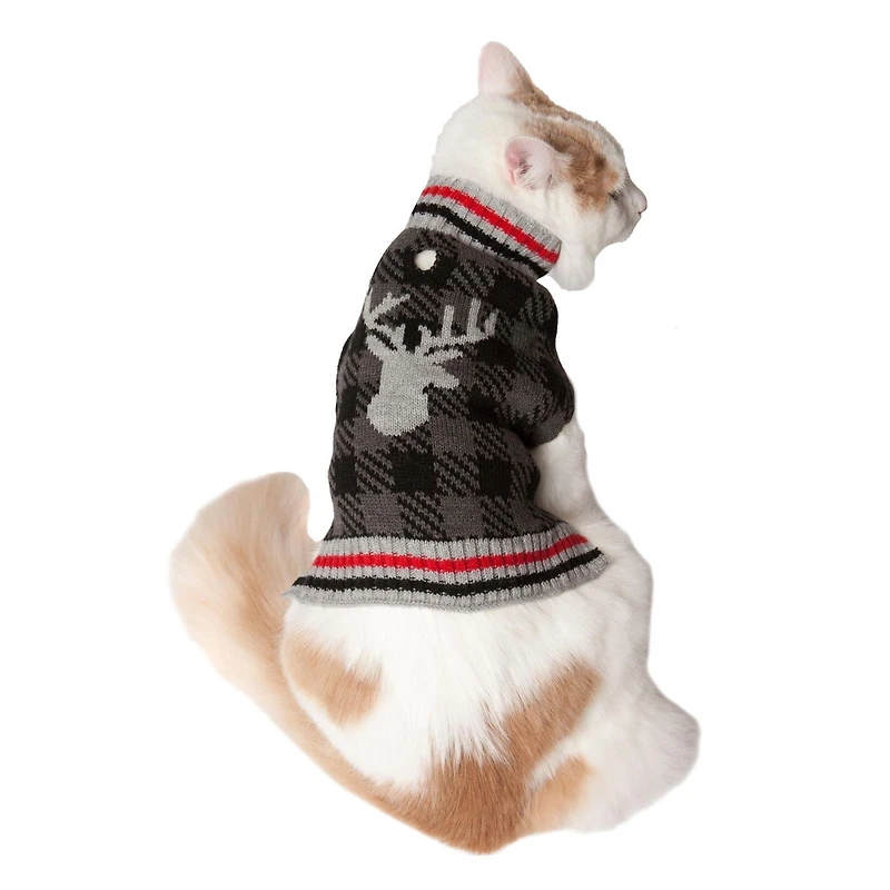 Holiday Time Pull pour chien Moose à carreaux gris