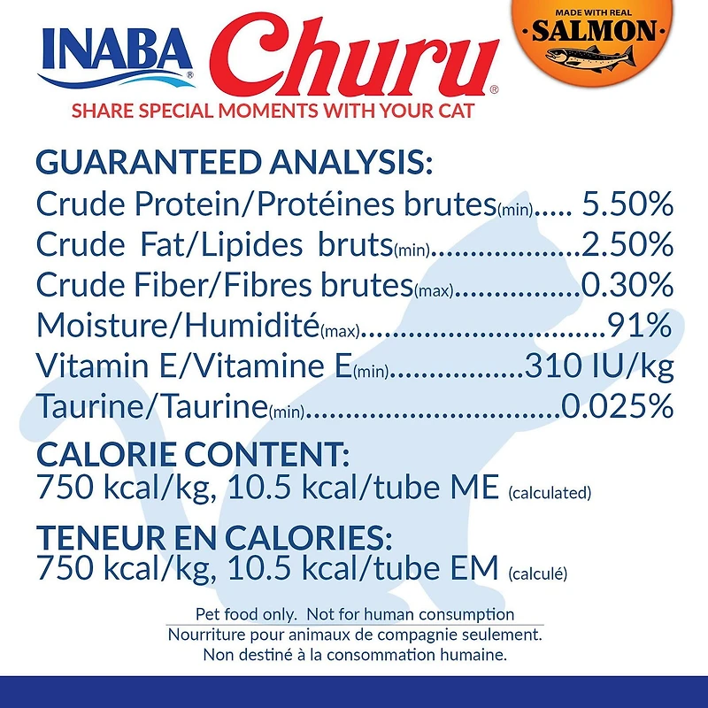 INABA Churu Friandises pour Chats, Purée crémeuse léchable sans grain avec vitamine E - Recette de saumon 4 tubes 56g (4x14g)