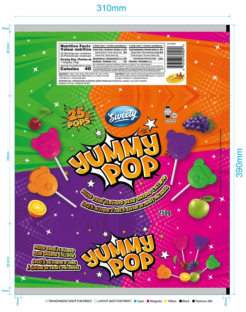Sweety L - Pops Bear Shaped Mixed Fruit 25pk 250g, L - Pops Bear Shaped Mixed Fruit 25pk