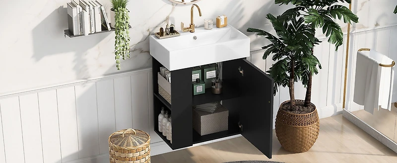 Homy Casa 30 in Onyx Black Kitchen Sideboard with Ceramic Sink
