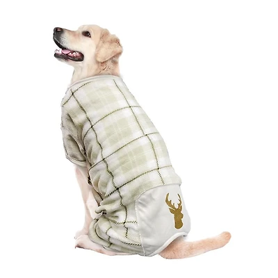 Way to Celebrate Vêtements pour chiens: Pyjama en molleton pour chiens, carreaux ivoire avec une sérigraphie scintillante de renne, taille XS-XL
