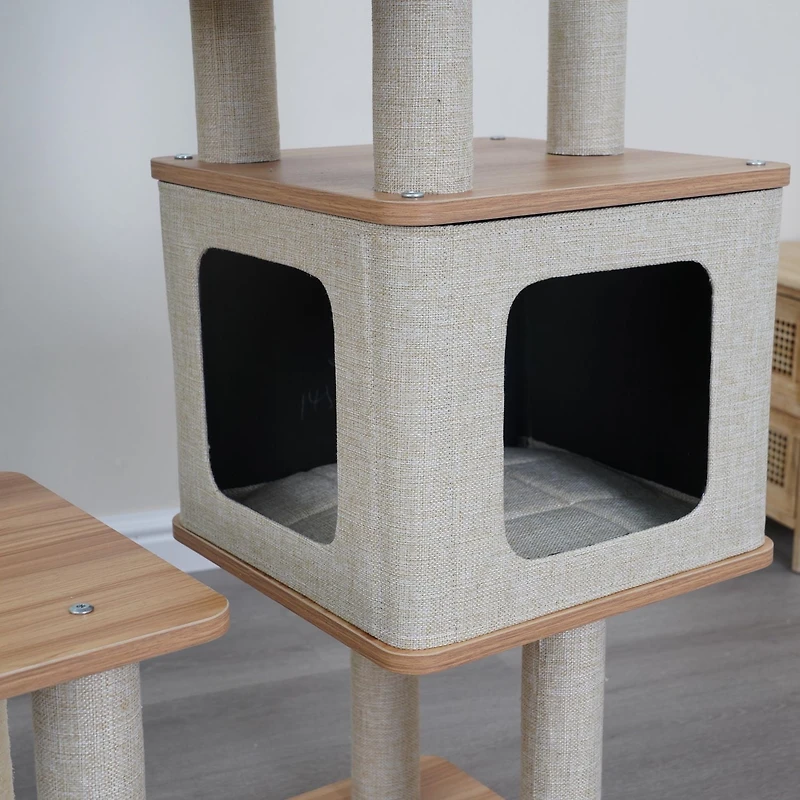 Vibrant Life 6-Level Minimalist Cat Tree with Large Condo, Top Perch, Laminated Board Steps, Scratching Posts