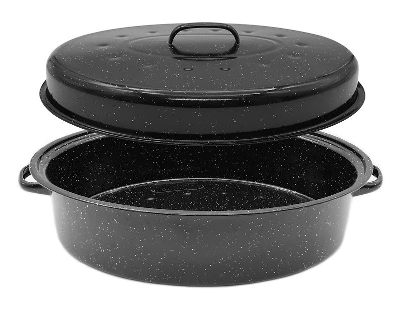 Starfrit 10QT Oval Enamel Carbon Steel Roaster with Lid, Enamel Carbon Steel