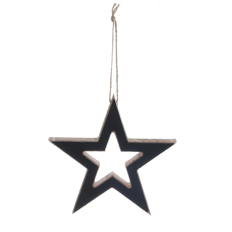 HOLIDAY TIME WOOD BLACK STAR ORNAMENT