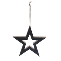 HOLIDAY TIME WOOD BLACK STAR ORNAMENT