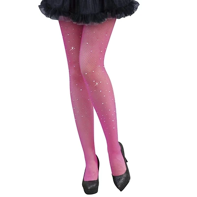 RHINESTONE FISHNET TIGHTS- HOT PINK