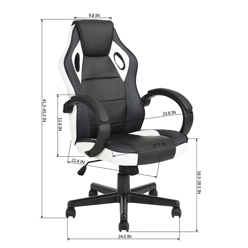 Homylin Chaise de jeu en similicuir avec dossier haut, pivotante, à roulettes, style racing, chaise de bureau exécutive, chaise de jeu vidéo réglable