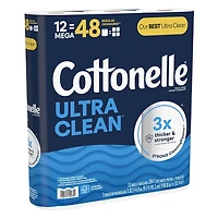 Cottonelle Ultra Clean Toilet Paper, 12 Mega Rolls, 284 Sheets per Roll
