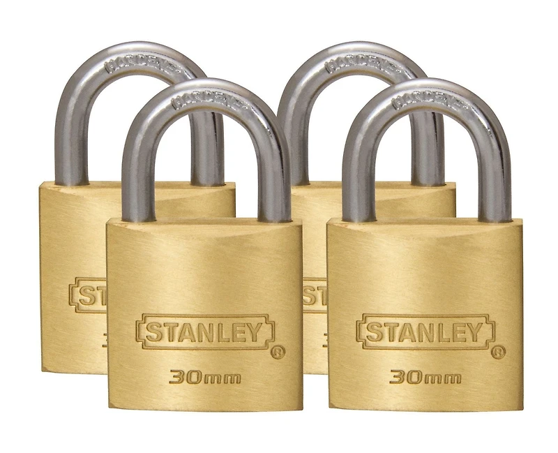 Cadenas à arceau standard de 30 mm en laiton CD5690 de Stanley - lot de 4