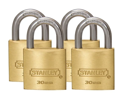 Cadenas à arceau standard de 30 mm en laiton CD5690 de Stanley - lot de 4